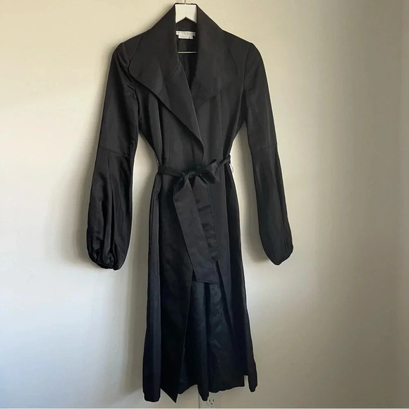 To The Max black satin open front belted trench coat size small - Picture 2 of 15